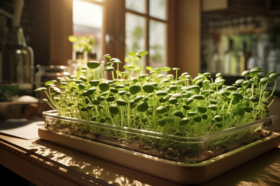 microgreens growing in a house